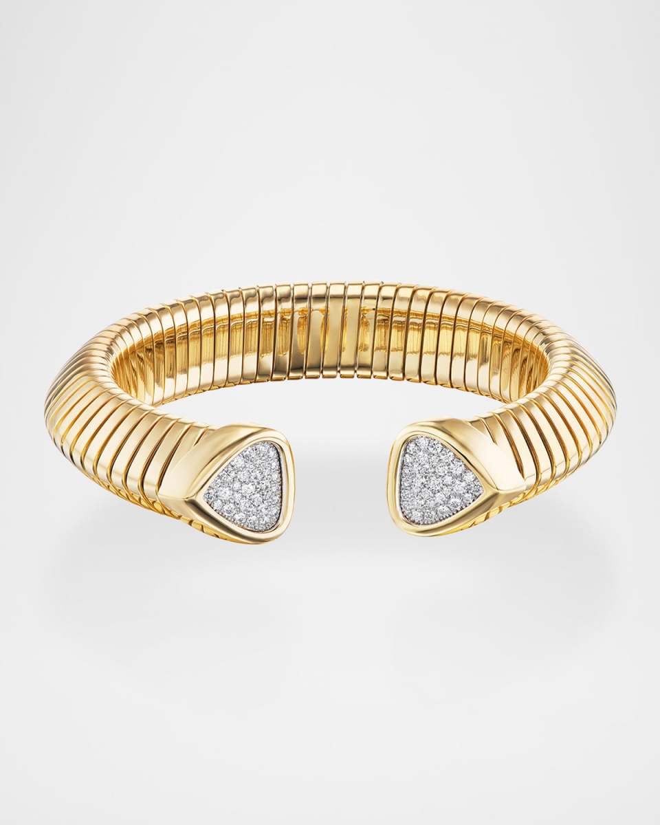 Trisola Trumpet Bangle in 18K Yellow Gold with Pavé Diamonds